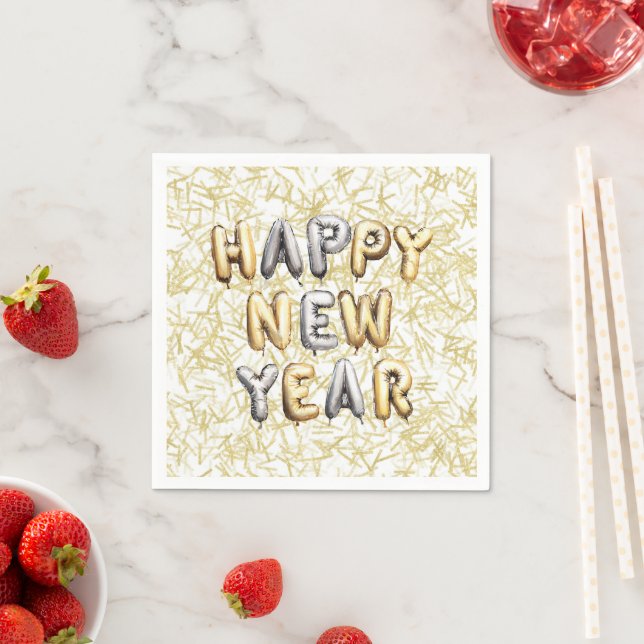 Guardanapo De Papel Gold Confetti Grey Happy New Year (Insitu)