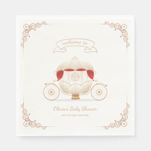 Guardanapo De Papel Gold Elegant Fairy Carriage Baby Shower Welcome  (Frente)