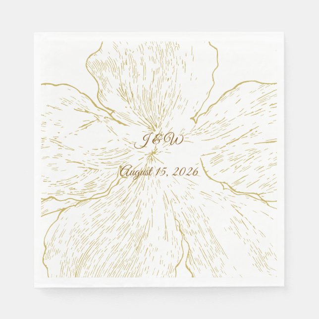 Guardanapo De Papel Gold Floral Line Art Botanical Wedding Luncheon (Frente)
