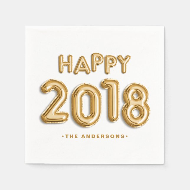 Guardanapo De Papel Gold Foil Balloons Happy 2018 Personalizado (Frente)