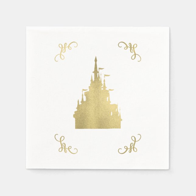 Guardanapo De Papel Gold Foil Princess Flag Castle Storybook Weding (Frente)