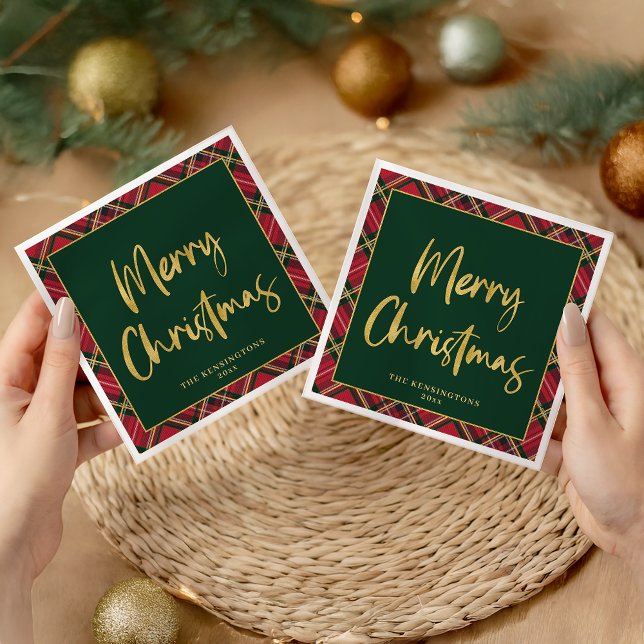 Guardanapo De Papel Gold Foil Script Feliz Festa de Natal Feliz (Gold Foil Script Merry Christmas Holiday Party Napkins)