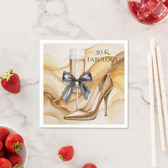 Guardanapo De Papel Gold Gitter High Heel 50 & Fabulous Birthday Party (Insitu)