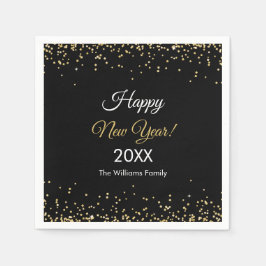 Guardanapo De Papel Gold Glitter Happy New Year Black Party
