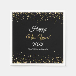 Guardanapo De Papel Gold Glitter Happy New Year Black Party