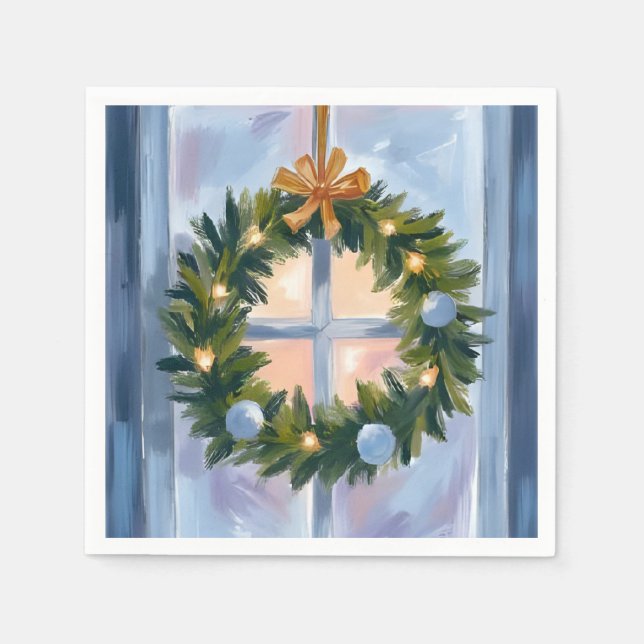 Guardanapo De Papel Gold Holiday Wreath Watercolor Holiday Painting (Frente)