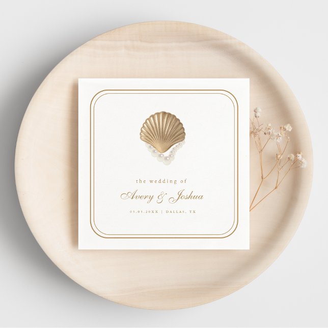 Guardanapo De Papel Gold Seashell Coastal Wedding Drink (Criador carregado)