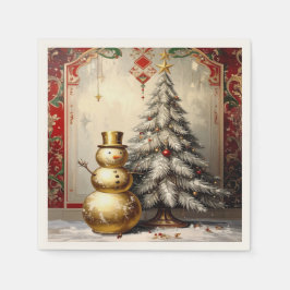 Guardanapo De Papel Gold Snowman Christmas Tree Holiday Napkin
