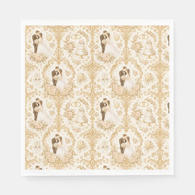 Guardanapo De Papel Gold Wedding Pattern (Frente)