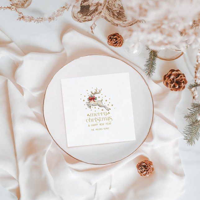 Guardanapo De Papel Gold White Christmas Reindeer (Criador carregado)