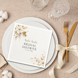 Guardanapo De Papel Golden and Beige Watercolor Flowers Bridal Shower