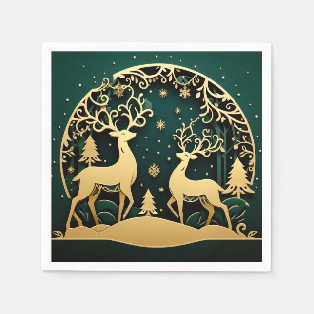 Guardanapo De Papel Golden Antler Grove – Snowflake Arch (Frente)