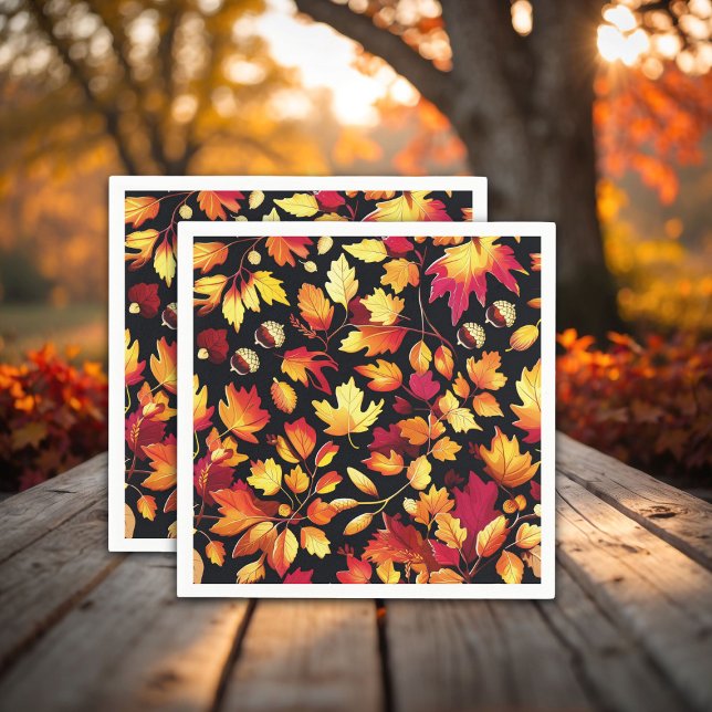 Guardanapo De Papel Golden Autumn Leaves | Fall Party Napkin (Criador carregado)