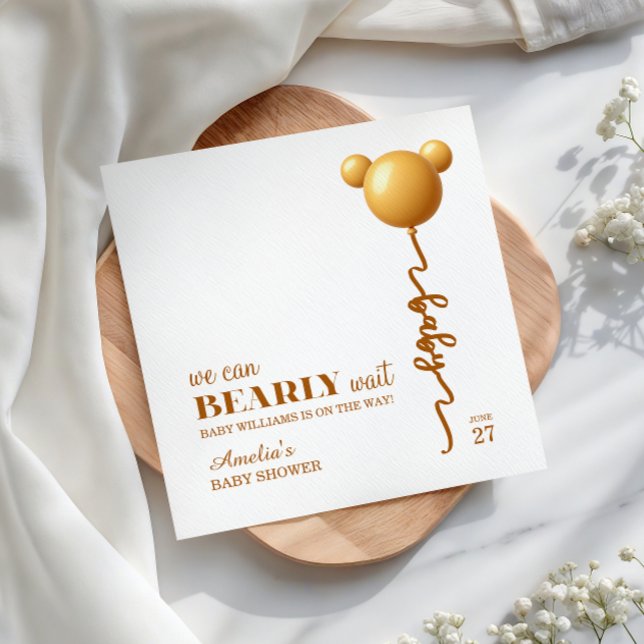 Guardanapo De Papel Golden Bear Balloon Neutral Bearly Wait Baby (Criador carregado)