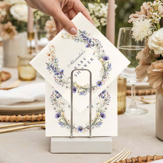 Guardanapo De Papel Golden Blue Wildflower Baby Shower (Criador carregado)