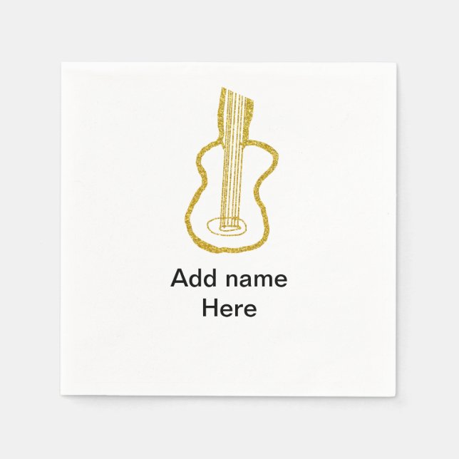 Guardanapo De Papel Golden glitter acoustic guitar add name doodle  (Frente)
