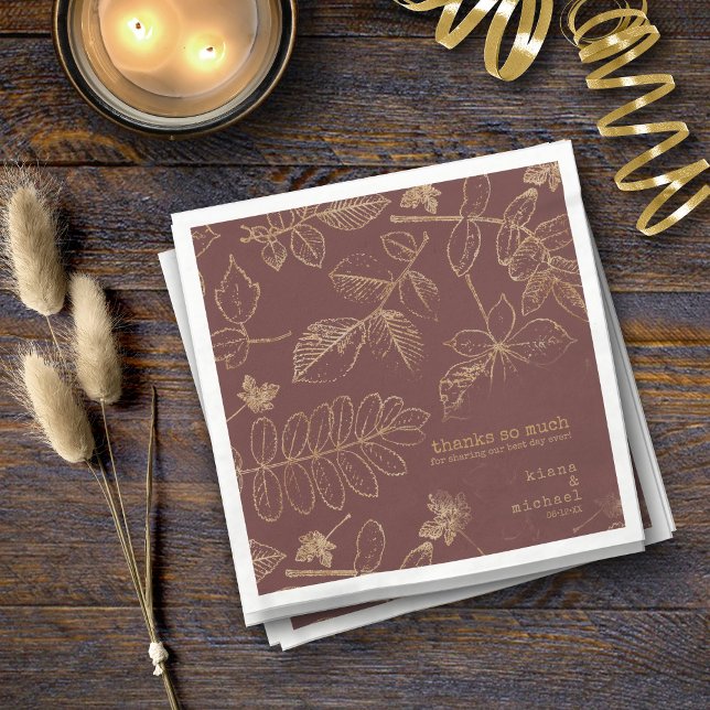 Guardanapo De Papel Golden Leaf Pattern Wedding Gold/Burgundy ID655 (Criador carregado)