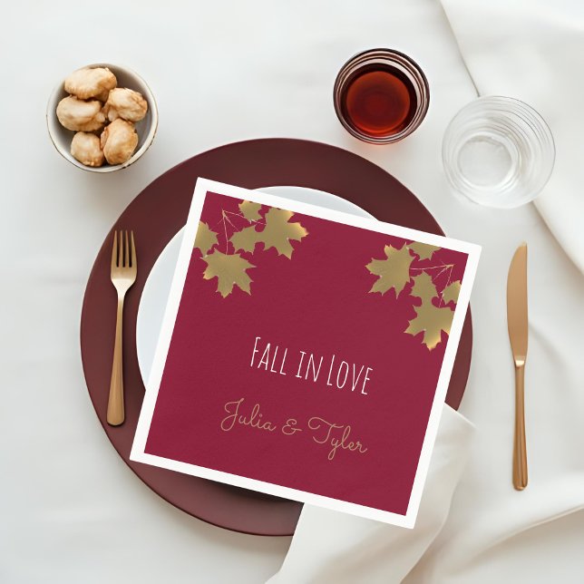 Guardanapo De Papel  Golden maple leaves in  burgundy - Fall in love (Criador carregado)