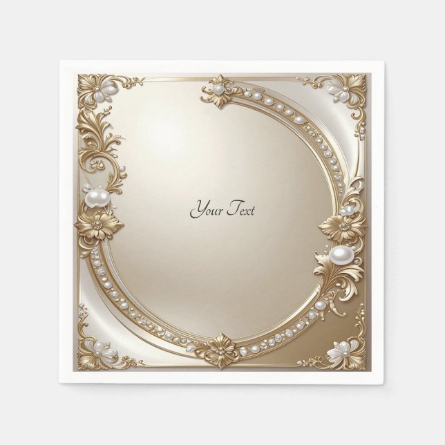 Guardanapo De Papel Golden Ornate Frame with Pearls (Frente)