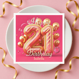 Guardanapo De Papel Golden Pink Glam Chic 21st Birthday Balloons