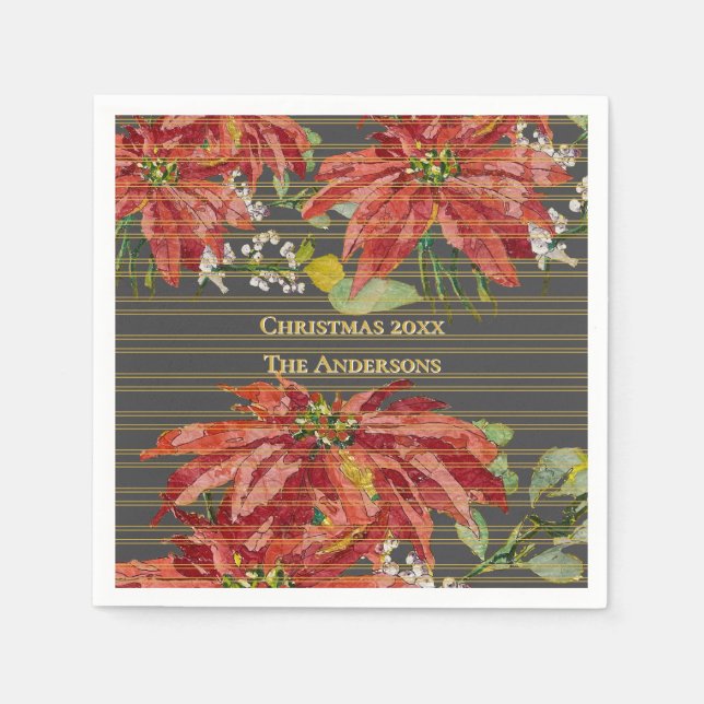 Guardanapo De Papel Golden Poinsettia | Personalized December 25 (Frente)