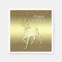 Golden Reindeer Snowy Holiday Napkin