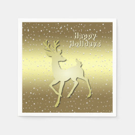 Guardanapo De Papel Golden Reindeer Snowy Holiday Napkin