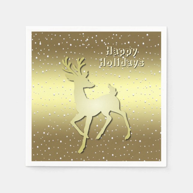 Guardanapo De Papel Golden Reindeer Snowy Holiday Napkin (Frente)