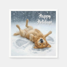 Guardanapo De Papel Golden Retriever de Natal Fazendo um Anjo de Neve