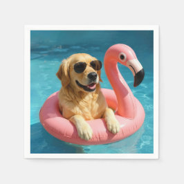 Guardanapo De Papel Golden Retriever Flutuando em um Brinquedo de Pisc