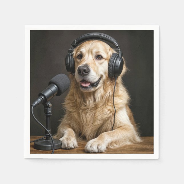 Guardanapo De Papel Golden Retriever Hosting a Podcast (Frente)