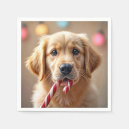 Guardanapo De Papel Golden Retriever Puppy With a Candy Cane