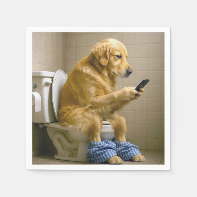 Guardanapo De Papel Golden Retriever Sitting On the Toilet Texting (Frente)