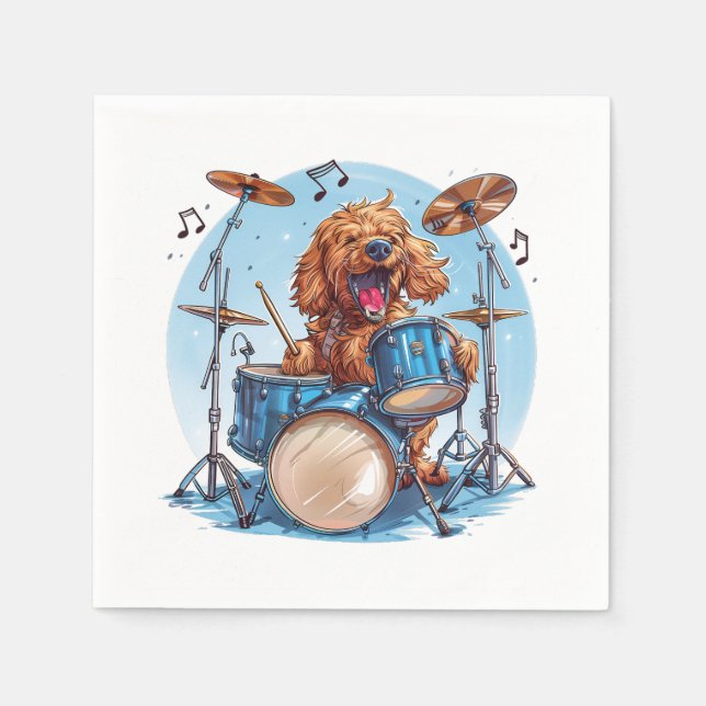 Guardanapo De Papel Goldendoodle Tocando Bateria (Frente)