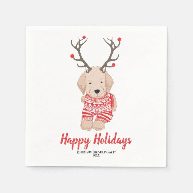 Guardanapo De Papel Goldern Retriever Natal Sweater Antigos Personaliz (Frente)