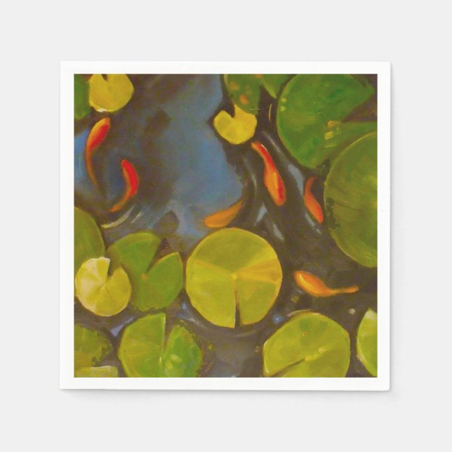Guardanapo De Papel Goldfish Koi Pond Water Lily (Frente)