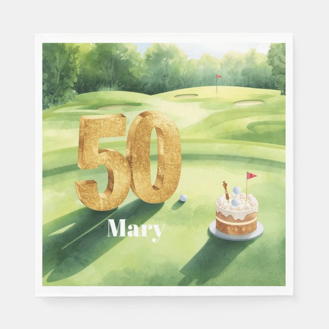 Guardanapo De Papel Golf 50th Birthday for golfer with cake and number (Frente)