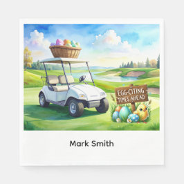 Guardanapo De Papel Golf easter holiday with golf cart and easter eggs