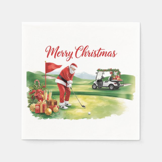 Guardanapo De Papel Golf Natal com Papai Noel jogando golfe (Frente)
