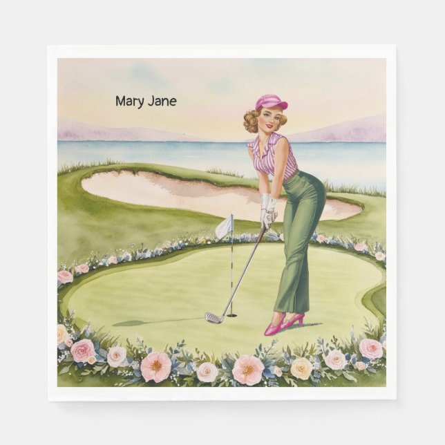 Guardanapo De Papel Golf  Retro Golf Chic: Woman Golfer at the Green (Frente)