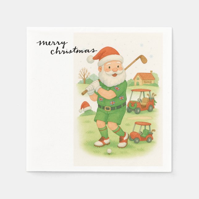 Guardanapo De Papel Golf Santa Claus jogando no Natal (Frente)