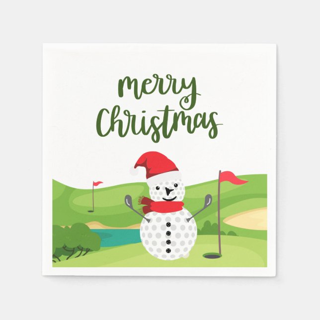 Guardanapo De Papel Golf Snowman para Golfer Feliz Natal (Frente)