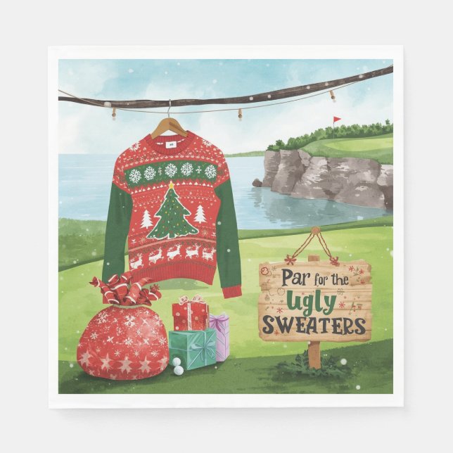Guardanapo De Papel Golf Ugly Sweater Christmas Party  (Frente)