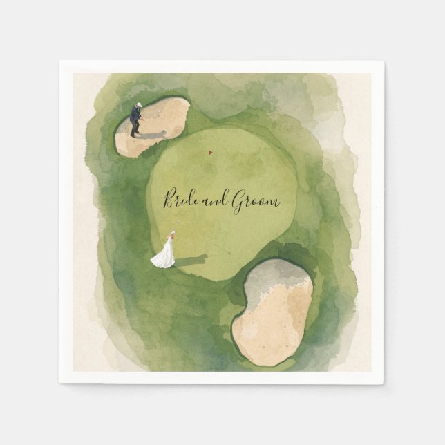 Guardanapo De Papel Golf Wedding with bride and groom on golf course (Frente)