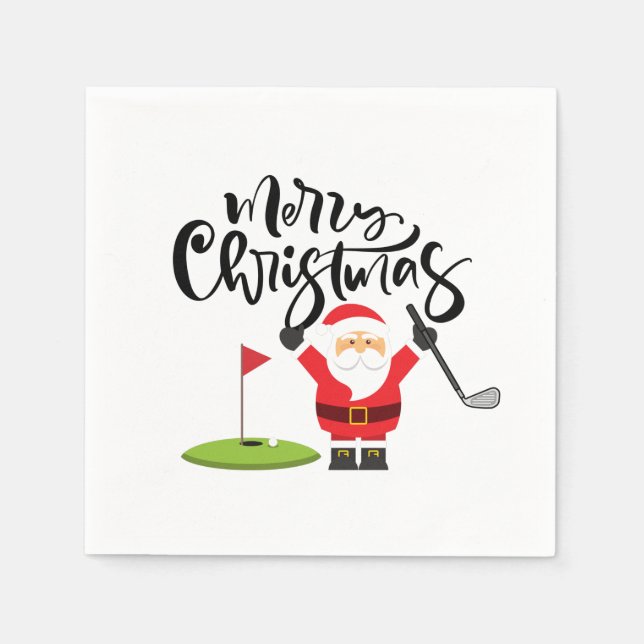 Guardanapo De Papel Golfe Feliz Natal com Papai Noel Golfing (Frente)