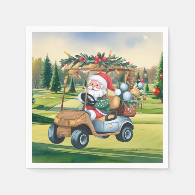 Guardanapo De Papel Golfe Feliz Natal com Papais noeis Golfe (Frente)
