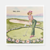 Golfe  Retro Golfe Chic: Mulher Golfista no Green