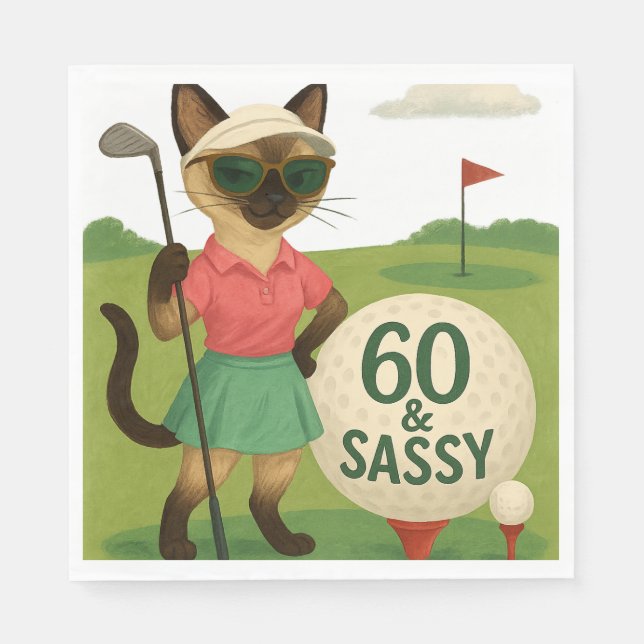 Guardanapo De Papel Golfer 60º Aniversário para Cat Lover (Frente)