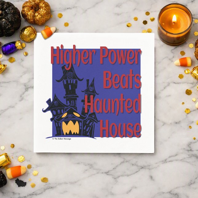 Guardanapo De Papel Golpes de Poder Superior Casa Assombrada | Hallowe (Higher Power Beats Haunted House napkins for sober, recovery‑minded Halloween celebrations)