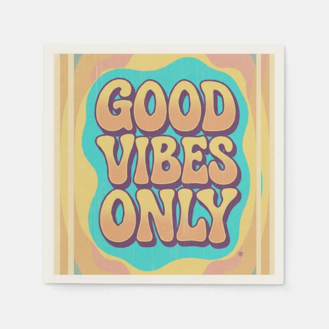 Guardanapo De Papel Good vibes only retro groovy style (Frente)